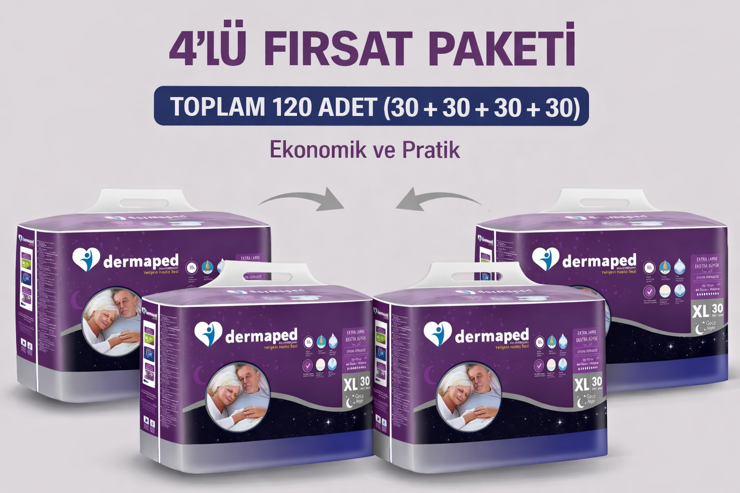 Gece MEDİUM 85-125 cm 30'lu Bel bantlı Yetişkin Hasta Bezi